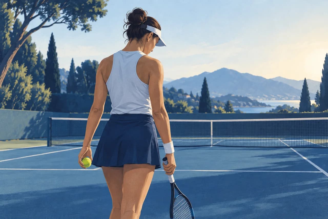 Illustration d'une joueuse de tennis entre deux points