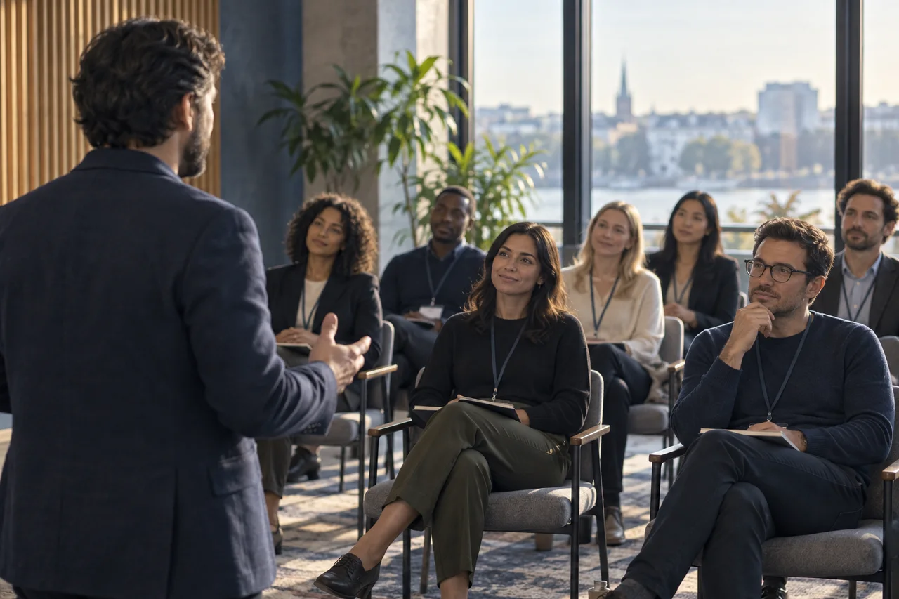 Illustration d'une intervention devant un petit groupe de professionnels