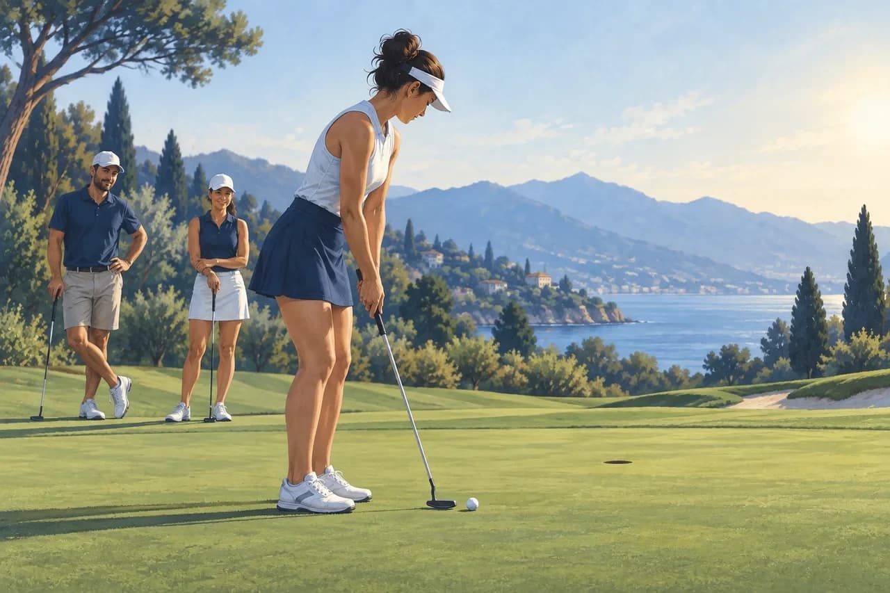Illustration d'une golfeuse se concentrant avant un putt